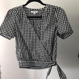 Madewell Black and White Gingham Wrap Top NWOT
